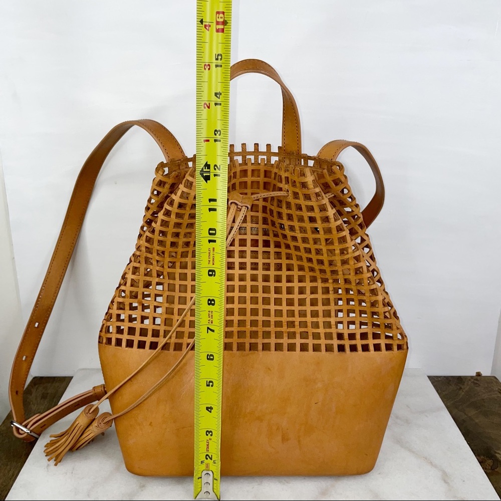 Loeffler Randall Camel Brown Leather Perforated Tassel Backpack - Picture 14 of 15
